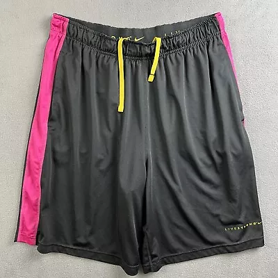 Nike Dri Fit Livestrong Shorts Mens L Black Pink Pockets Active Gym Basketball • $24