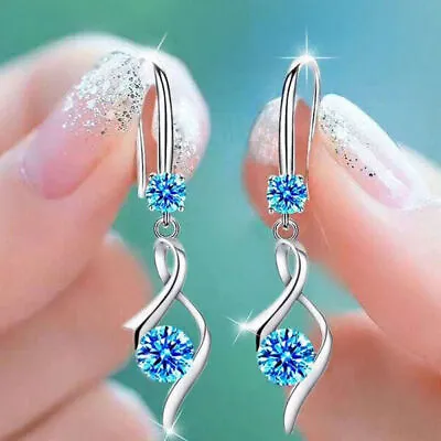 $3.21 • Buy Fashion 925 Silver Drop Earrings Cubic Zirconia Women Wedding Jewelry A Pair/set