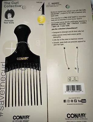 Conair The Curl Collective Metal Hair Pick Black 2 Packs Curly Hair Pick • $8