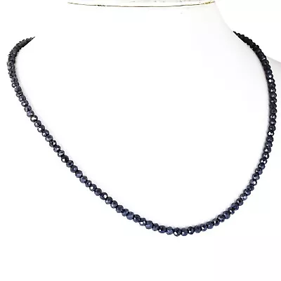 $360 • Buy 4 Mm Certified Black Diamond Beaded Necklace 925 Silver, Great Luster-FREE STUDS