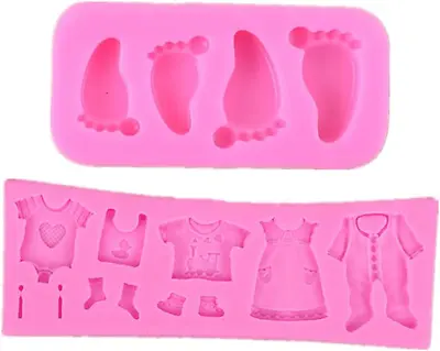 2 Pcs Silicone Fondant Cake Moulds Cake Decorating Molds Baby Clothes Molds Cute • £7.88