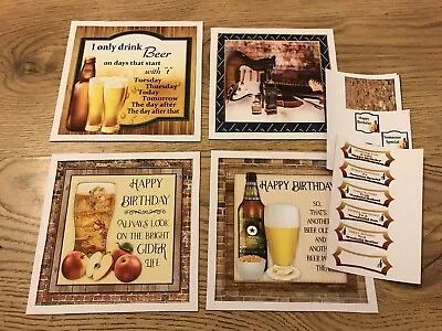 £2.99 • Buy Set Of 4 Handmade Male Birthday Card Toppers And Sentiments