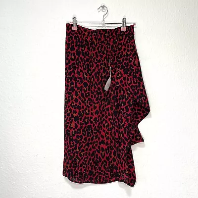 Zara Leopard Print Red Skirt - Size S - Asymmetrical Hem Viscose • £13