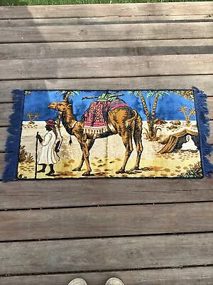 Middle Eastern Tapestry Egypt Camel manPalm Tree Art Vtg￼ • $35