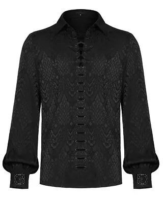 Punk Rave Mens Gothic Steampunk Dandy Vampire Shirt Top Black Jacquard Lace Up • $75.78