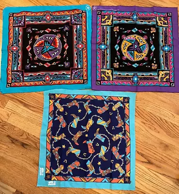 Vintage Lot Of (3) 80s-90s Bandana 22  X 22  Southwest Western Cowboy Boots USA • $20