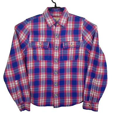 HOLLISTER Shirt Mens MEDIUM Multicoloured Flannel Plaid Regular Long Sleeve • £12.99
