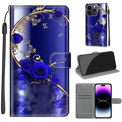 For Various Phone Flip Leather Wallet Painted Card Holder Stand Cover Case Back • £3.59