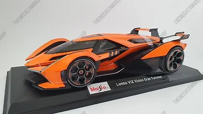 MAISTO 1:18 Scale - Lamborghini V12 Vision Gran Turismo Orange Diecast Model Car • £39.95