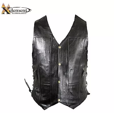 $47.56 • Buy Mens Black 10 Pocket Premium Solid Leather Motorcycle Biker Vest  Size SMALL