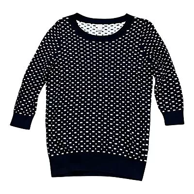 J. Crew Charley Cotton 3/4 Sleeve Sweater In Dot Dash Navy And White Size XS • $17.99