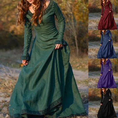 £19.86 • Buy Medieval Costume Gothic Clothing Vintage Women Queen Long Dress Prom Ball Gown 