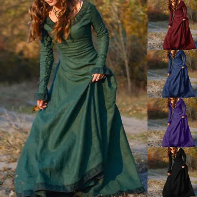 Medieval Costume Gothic Clothing Vintage Women Queen Long Dress Prom Ball Gown  • £20.39