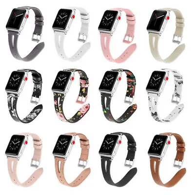 $17.77 • Buy Slim Leather Watch Strap Wrist Band For Apple Watch Series 7 6 5 4 321 38mm-45mm