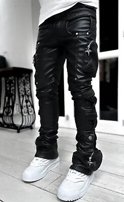 Obsidian Black Cargo Leather Pant • $250