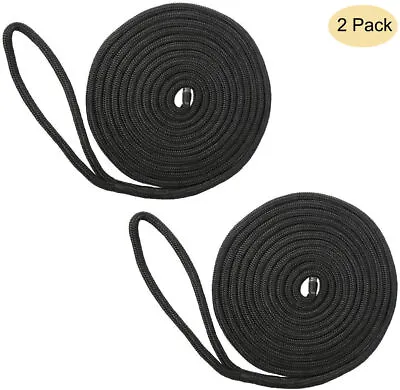 NovelBee 2 Pack 3/4  X 30' Double Braid Nylon Dock Line Spliced Soft Eye Black. • $45.49