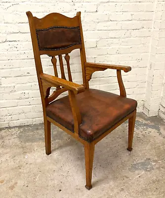 Antique Art Nouveau Arts & Crafts Library Chair Office Armchair (Can Deliver) • £195
