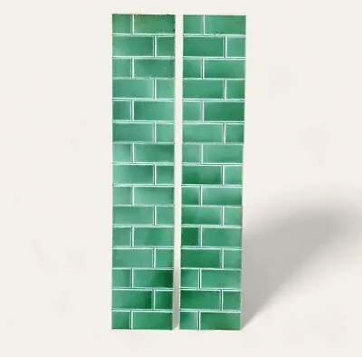 Antique Set Of 10 Edwardian Green Brick Fireplace Tiles  C1900 • £125