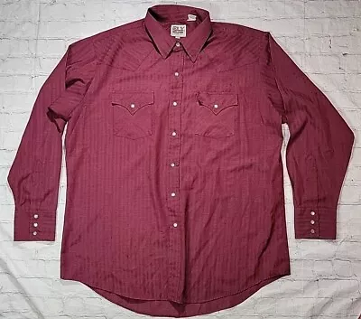 Vtg Ely Cattleman Shirt Men Extra Large Red Long Sleeve Pearl Snap Western Rodeo • $21.25