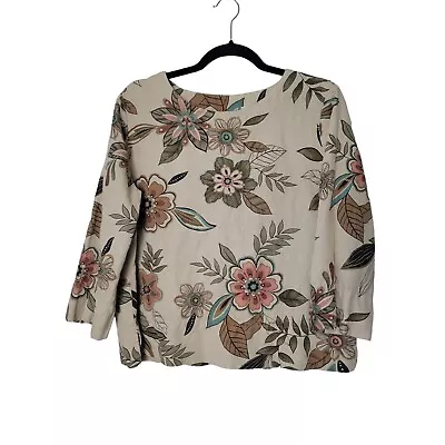 Hot Cotton By Marc Ware Womens M Floral Pull Over 3/4 Sleeve Boho Linen Blouse • $18.95