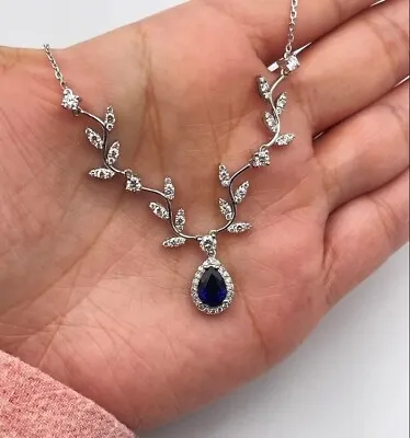 4 Ct Pear Cut Lab-Created Sapphire Real Moissanite Necklace 925 Sterling Silver • $220.79
