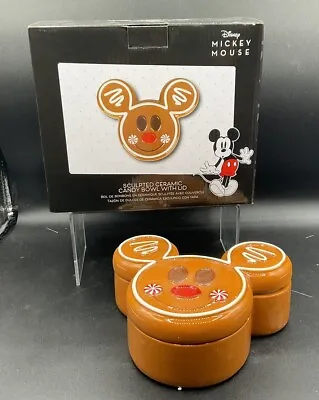 Disney Mickey Mouse Candy Bowl Gingerbread Sculpted Ceramic With Lid New • $25