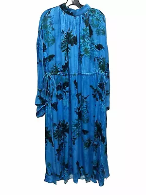 Asos Edition Women’s Size US 10 Blue Floral Long Sleeve Satin Drawstring Dress • $29.69