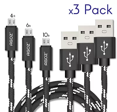 $10.98 • Buy 3 Pack 4, 6 & 10ft Micro USB FAST Charger Cables For Motorola Moto E E6 Droid G6