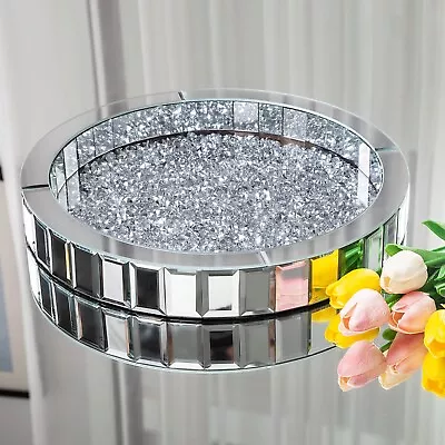 Mirored Silver Crushed Diamond Tray 13.8  Perfume Tray For Dresser Vanity Tray • $89.99