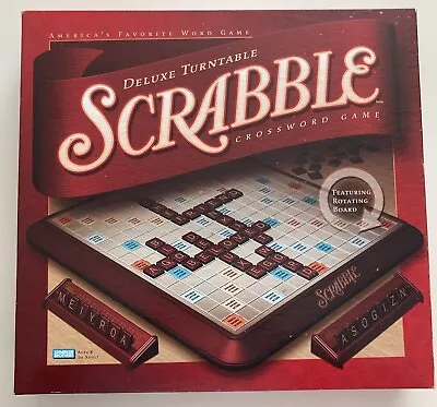 Scrabble Deluxe Turntable Board Game Raised Grid Complete Y2K 2001 Maroon Tile • $37.95