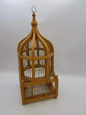 Vintage Wooden Domed Birdcage Metal Wood Spring Shut Door 22  Middle Eastern • $101.50