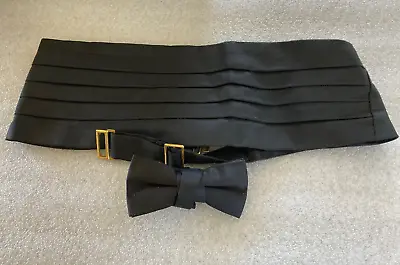 Vintage Black Cummerbund And Bow Tie Set Silky Satin Polyester • $21.99