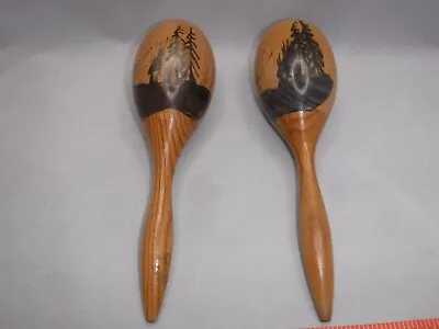 Wooden Maracas Percussion Musical Instruments Pair Hand Painted Vintage Lot Of 2 • $10