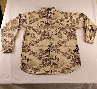 POLO Ralph Lauren Shirt Mens L Beige/Yellow Marlowe Hunting Dogs Floral Vtg • $34.50