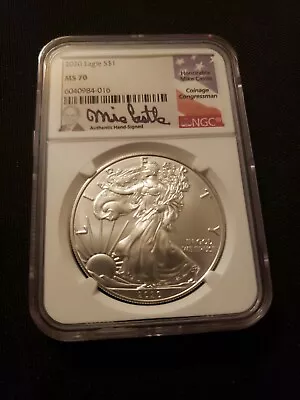 2020 NGC Silver Eagle MS70- Signed By Mike Castle  • $69