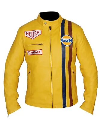 $104.99 • Buy Steve McQueen Le Mans Driver Grandprix Gulf Motorcycle Leather Jacket - BNWT