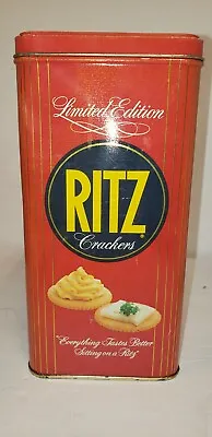 Vintage 1986 Ritz Cracker Tin Limited Edition Red 16 Oz W/ Lid Collectible Dent  • $22