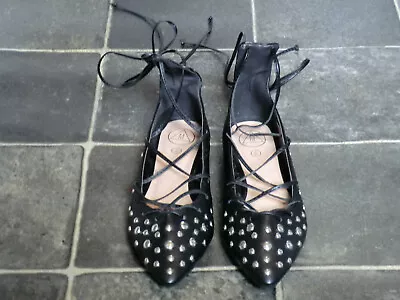 Misguided Black Silver Studded Shoes With Lace Up Detail Size 6 • £12.99