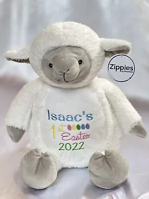 Personalised Large Plush Lamb Teddy Bear Baby Girl / Boy Birth Gift 1st Easter • £19.75