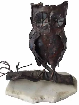 Vintage Mid Century Modern Brutalist Metal Owl Sculpture On Marble Statue • $25