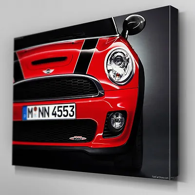 Cars240 Red Mini Cooper Front View Canvas Art Ready To Hang Picture Print • £44.99
