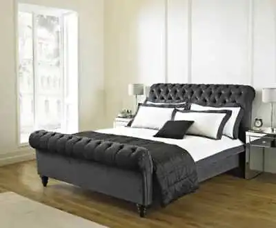 BED CRAFT SCROLL VELVET SLEIGH BED | All Sizes Available-5 Star • £299