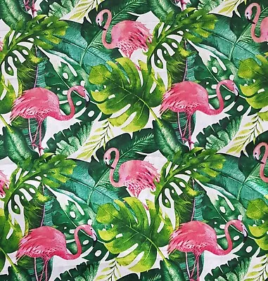 100% Cotton Fabric Pink Flamingos Leaves Green Width 160 Cm (62 ) • £1.30