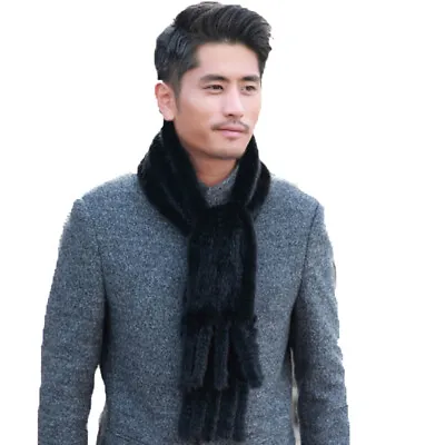 Men's Real Mink Fur Scarf Warm Neckerchief Wraps Tassel Black Winter Brown • $123.18