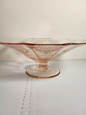 Vintage Depression Glass Cambridge Pink Etched Pedestal Bowl 11in • $38