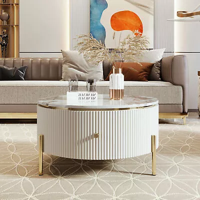 Modern Round Coffee Table With 2 Large Drawers Storage Accent Table(31.5'') • $347.96