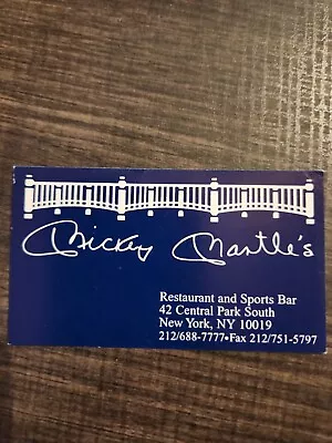 Mickey Mantle Restaurant And Sports Bar Nyc Business Card Mickey Mantle's Card • $4.75