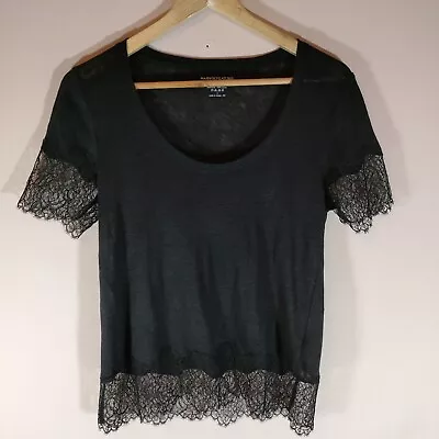 Majestic Filatures Deluxe Tee Shirt Linen Top Black Lace Lined Size 2 (Medium) • $31.57