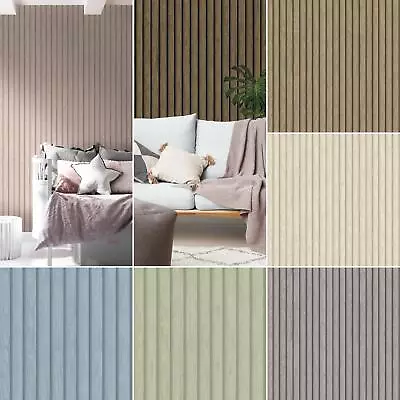 Wood Slat Wallpaper Wooden Panels 3D Effect Holden - Natural Grey Oak Pink Blue • £2.99