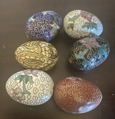 Lot Of 6 Vintage Asian Wooden Cloisonne Decorative Eggs. • $25.50